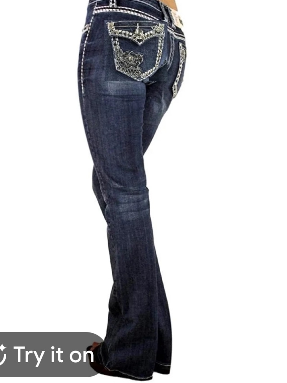 LA Idol Dark Wash Embellished Back Pocket Western Jeans